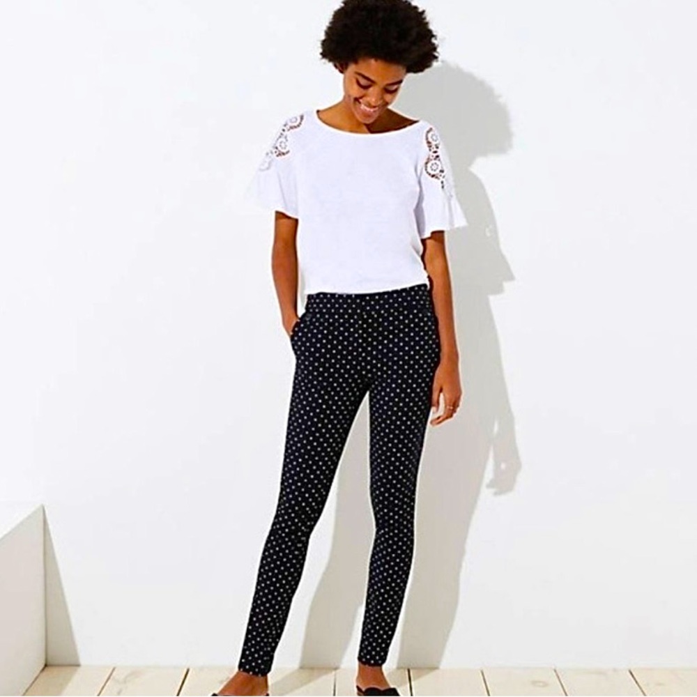 LOFT Marissa Polka Dot Pants in Black White w Pockets Women Size 12